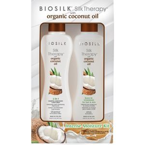 BioSilk Silk Therapy Organic Coconut Intense Moisture Kit - intensīvi mitrinošs matu un ķermeņa kosmētikas komplekts